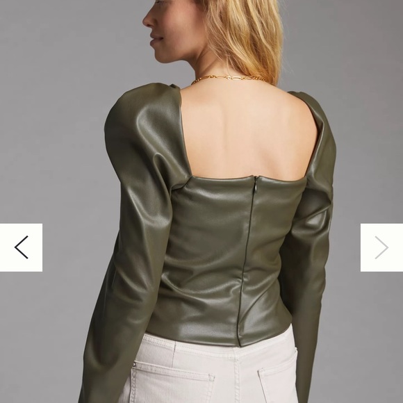 Anthropologie Hutch Square Neck Faux Leather long sleeve top - Picture 2 of 5
